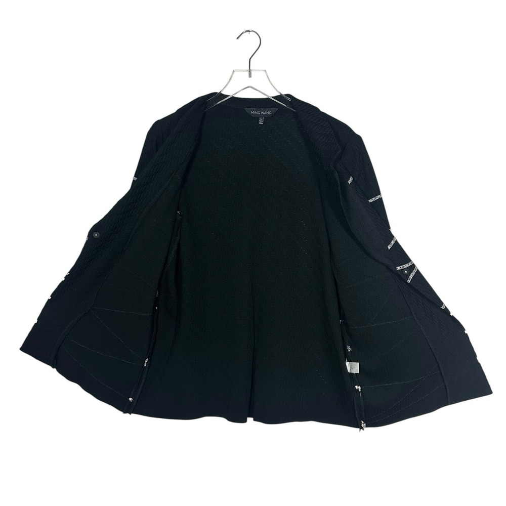 Ming Wang Knit Jacket Black Gray Pink Abstract Line Single Button Womens Size L - Picture 4 of 12